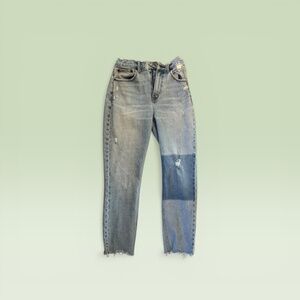 Abercrombie & Fitch Mom High Rise Jeans Distressed Patch Raw Hem Women’s 26